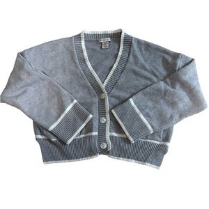 Sincerely Jules womens cropped cardigan oversized normcore gray white preppy